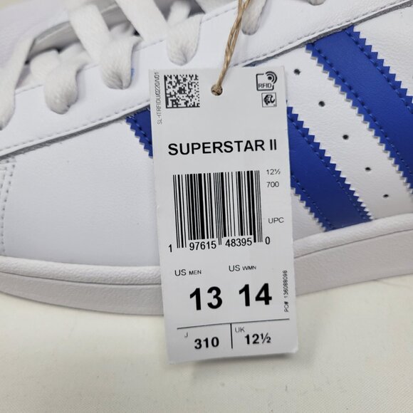 adidas Superstar II 2 White Blue JQ4729 US size 13 UK 12.5 Shell Toe Sneaker - Picture 8 of 9